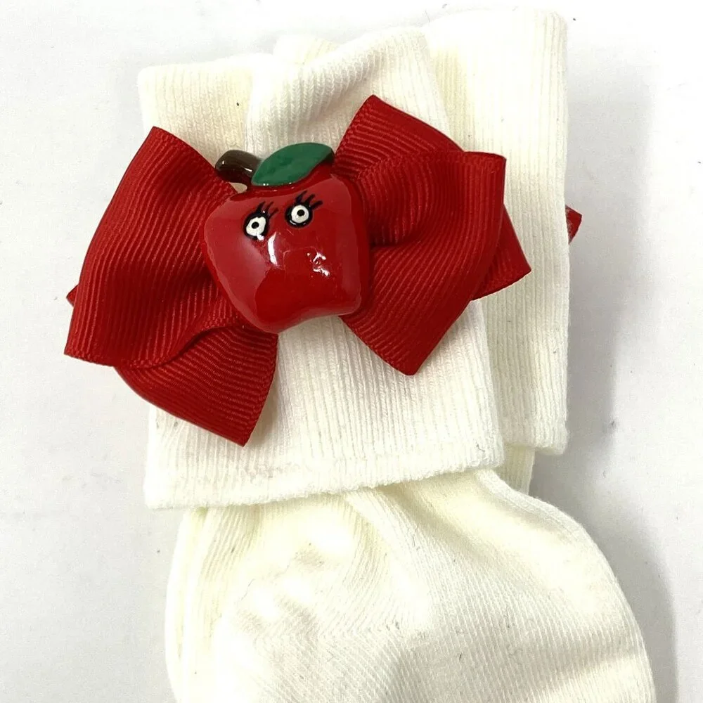 Vintage Nordstrom Papilon Girls' Dress Ankle Socks School Red Apple Bow 8-9.5